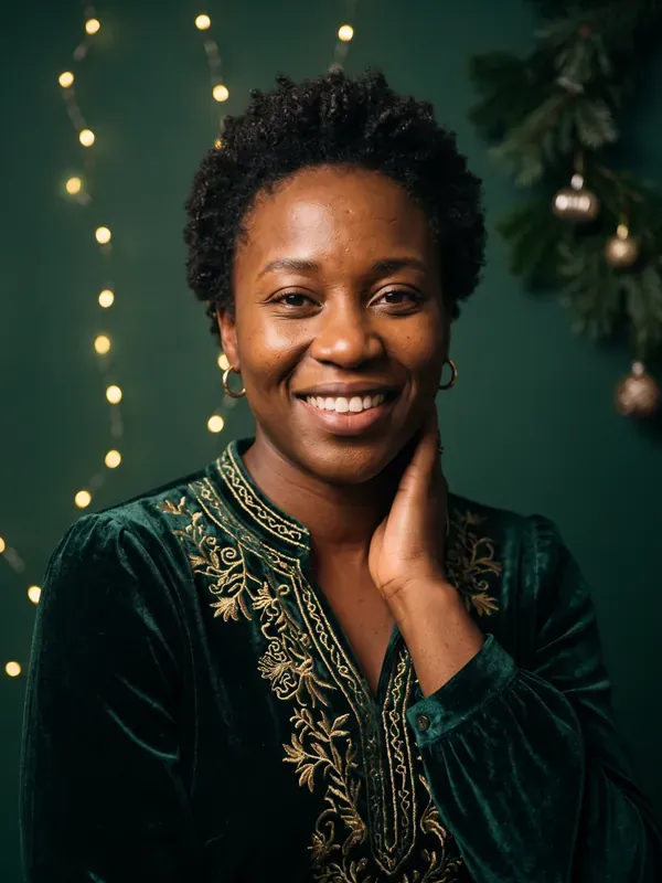 AI Christmas portrait sample: Classic studio, timeless holiday card portrait